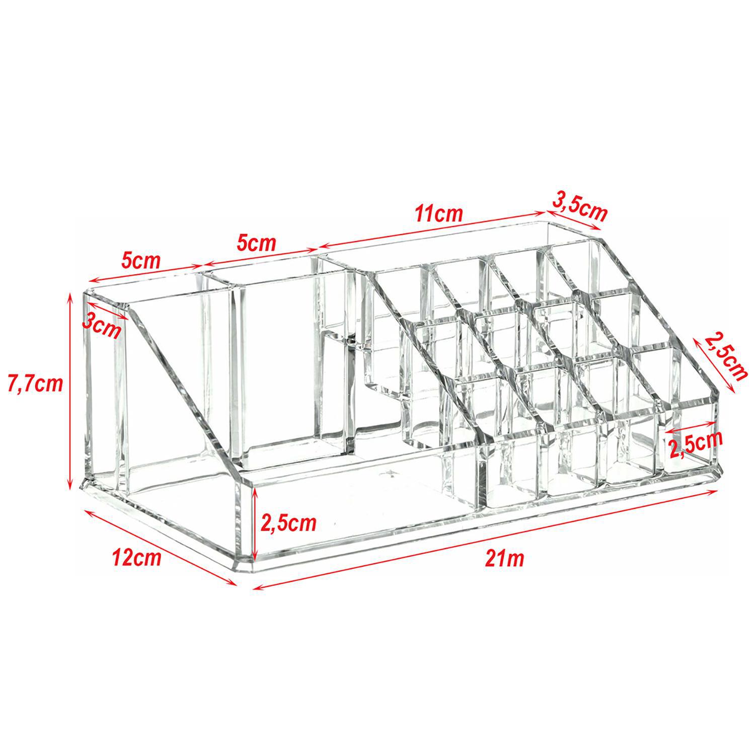 Miniatura Organizador Porta Maquiagem Batom Pincéis Acrílico 911 Transparente - 21cm - Acrílico - 12cm - 16 - 1