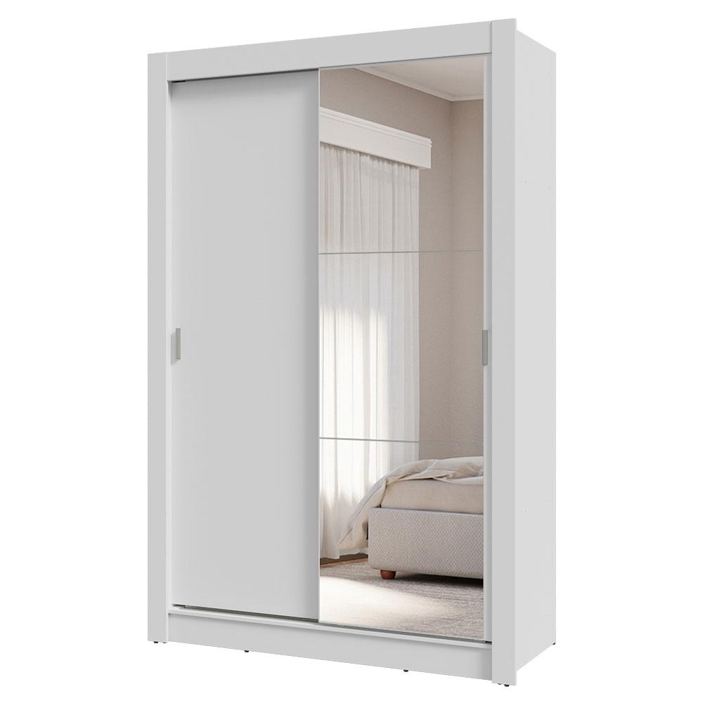 Guarda-Roupa Solteiro 2 Portas de Correr com Espelho 4 Gavetas Branco Vivare Plus Madesa Branco