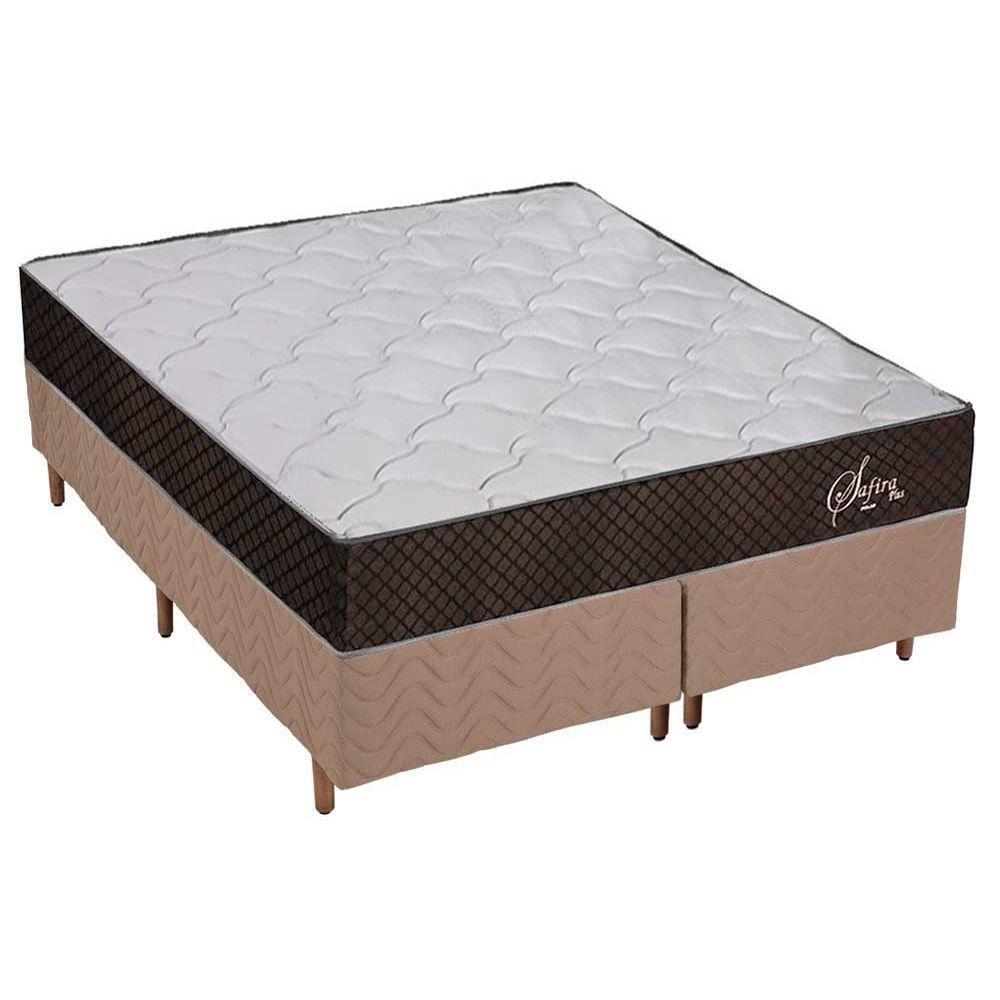 Miniatura Cama Box Queen: Colchão Molas Polar Masterpocket Ensacadas Safira + Base Crc Rústico Bege(158X198)