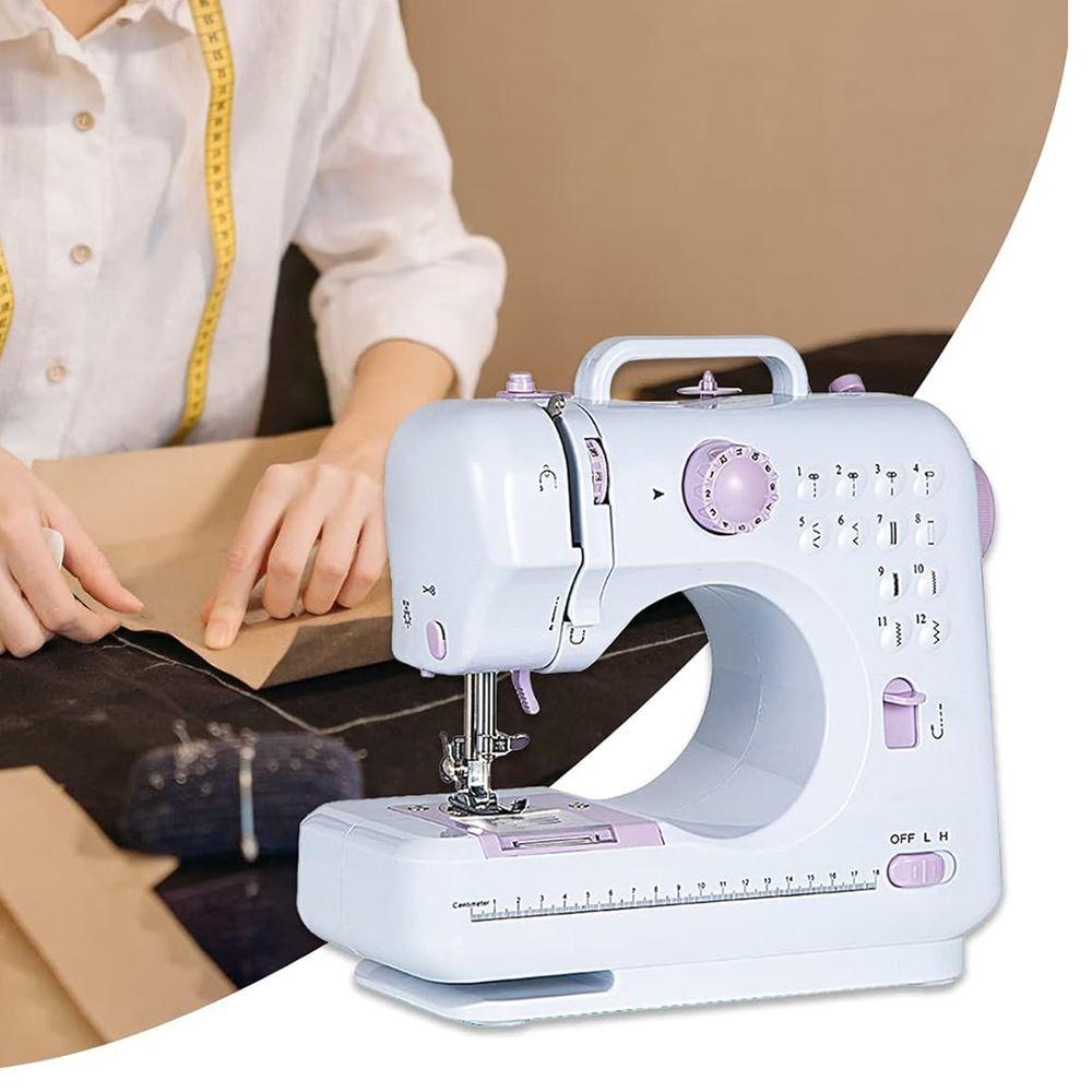 Miniatura Mini Máquina De Costura 12 Pontos Bivolt Portátil Tomada Pilha Branco