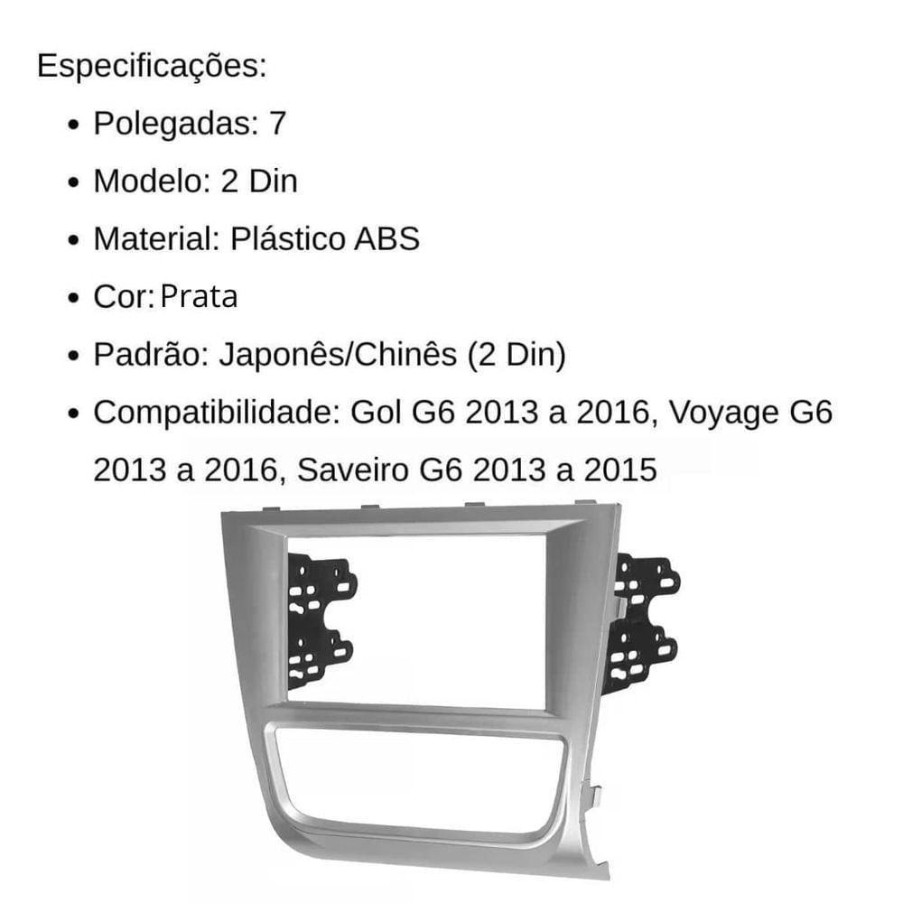 Miniatura Central Multimídia 2 Din Mp5 Voyage G6 Câmera Moldura Tela Prata