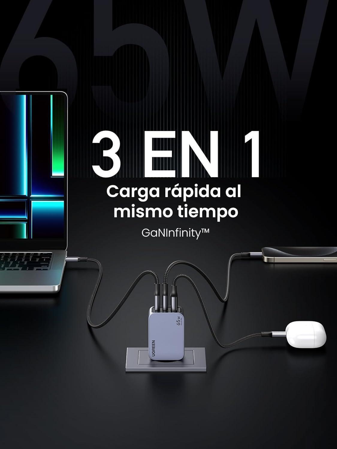 Miniatura Carregador Rápido Ugreen Nexode Pro 65W Gan Suporta 45W 25W