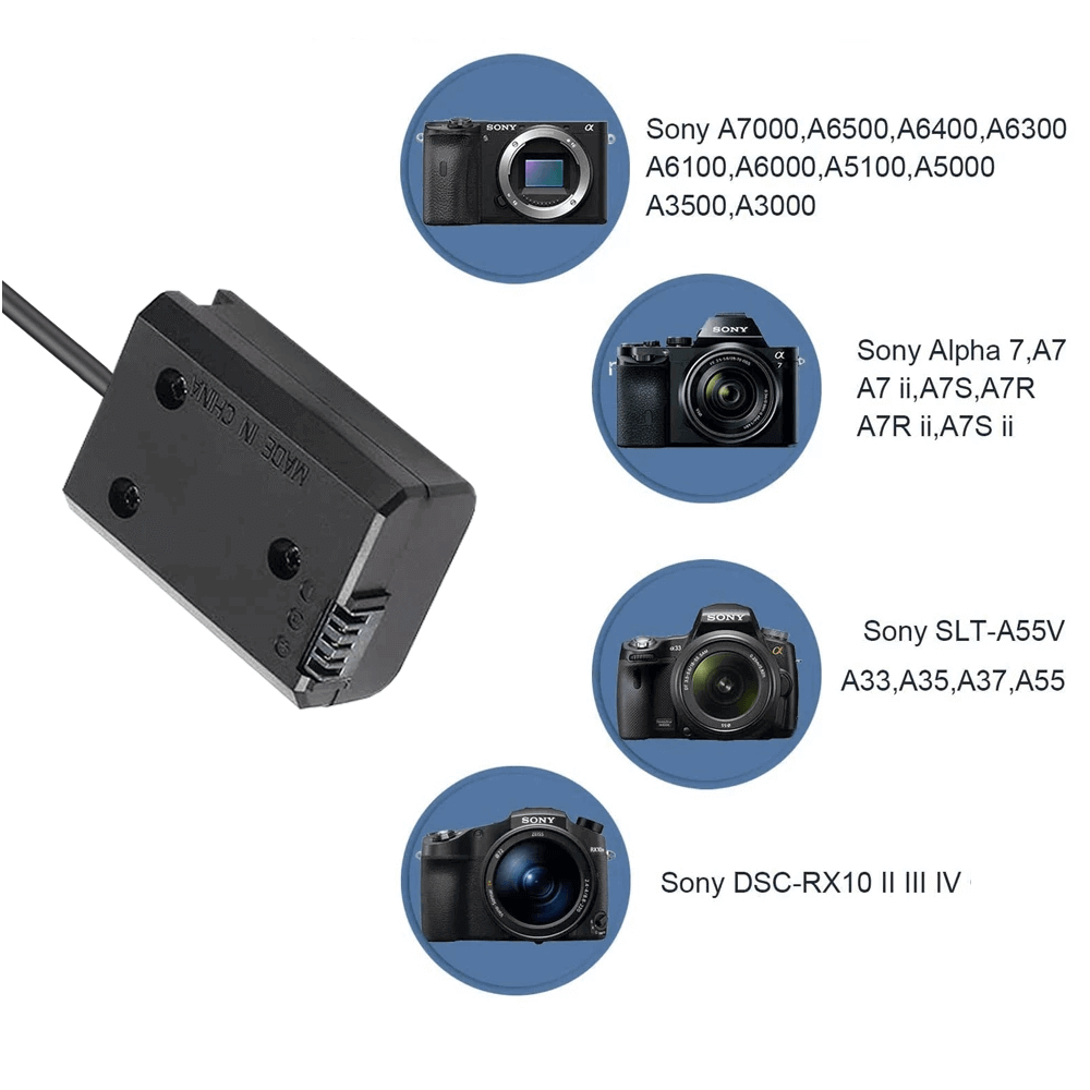 Adaptador Dummy PD AC-PW20 Bateria Sony NP-FW50 Espiral com Conector USB-C