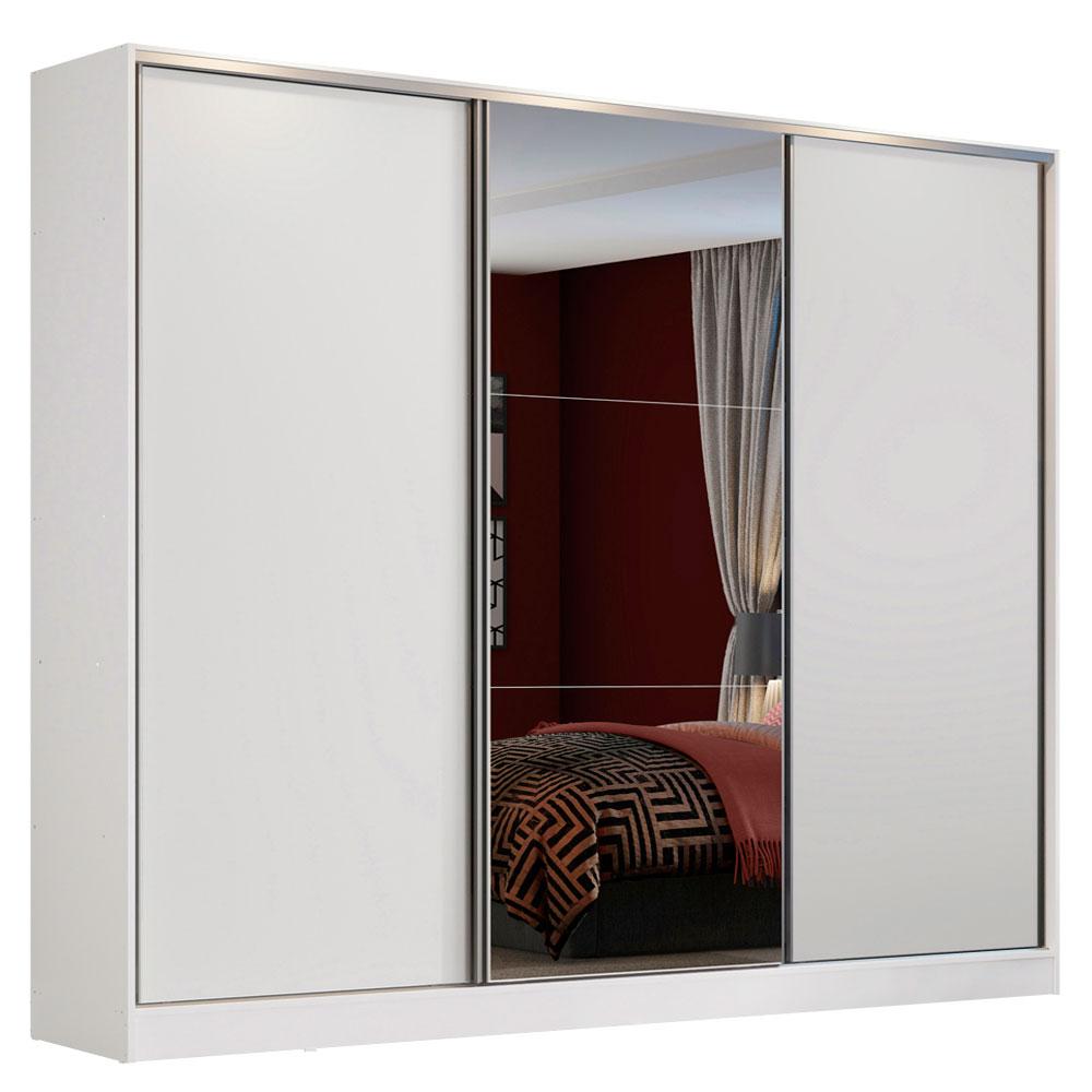Miniatura Guarda Roupa Casal 100% MDF Madesa Zurique 3 Portas de Correr com Espelho - Branco Branco