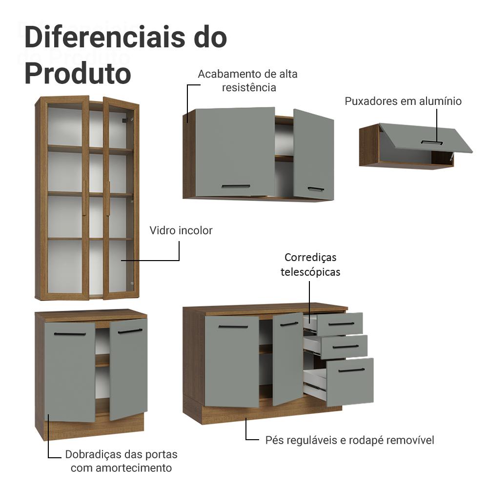 Armário de Cozinha Completa 270cm Rustic/Cinza Agata Madesa 11 Rustic/Cinza
