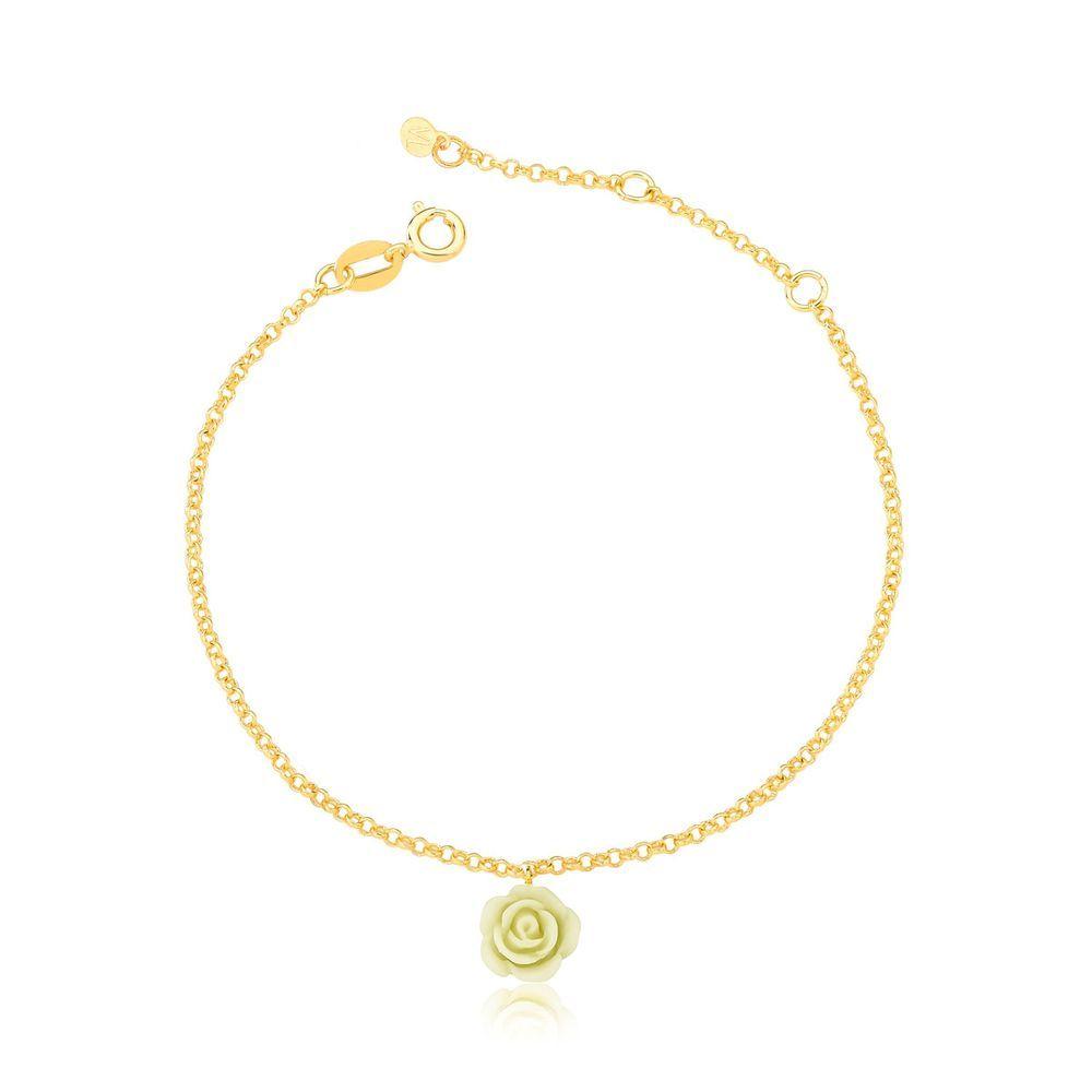 Miniatura Pulseira Florzinha Off White Revestida Em Ouro