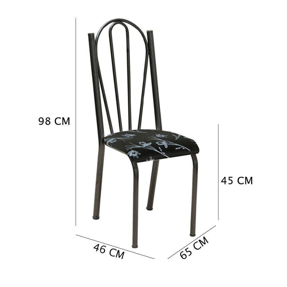 Miniatura Kit 2 Cadeiras De Cozinha Alasca Estampado Preto Florido Pés De Ferro Cromo Preto - Pallazio