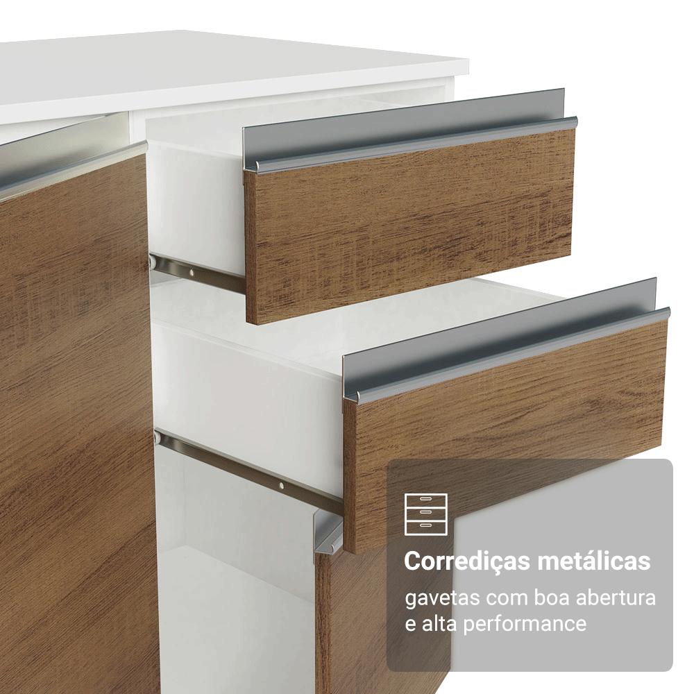 Armário de Cozinha Completa 100% MDF 300 cm Branco/Rustic/Crema Smart Madesa 04 Branco/Rustic/Crema