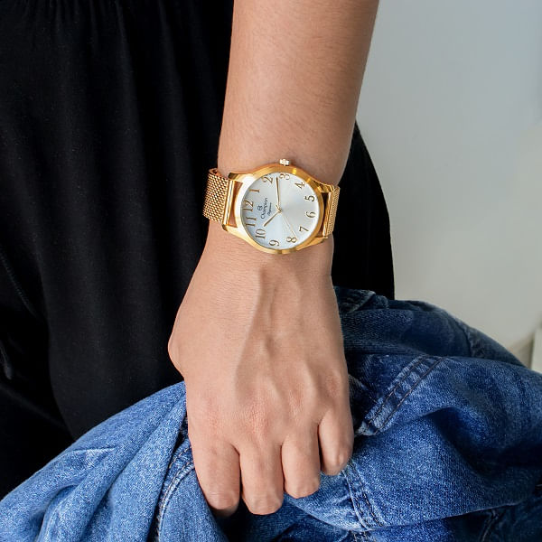 Miniatura Relógio Feminino Champion Dourado Prova D'água 50 metros CN26019B