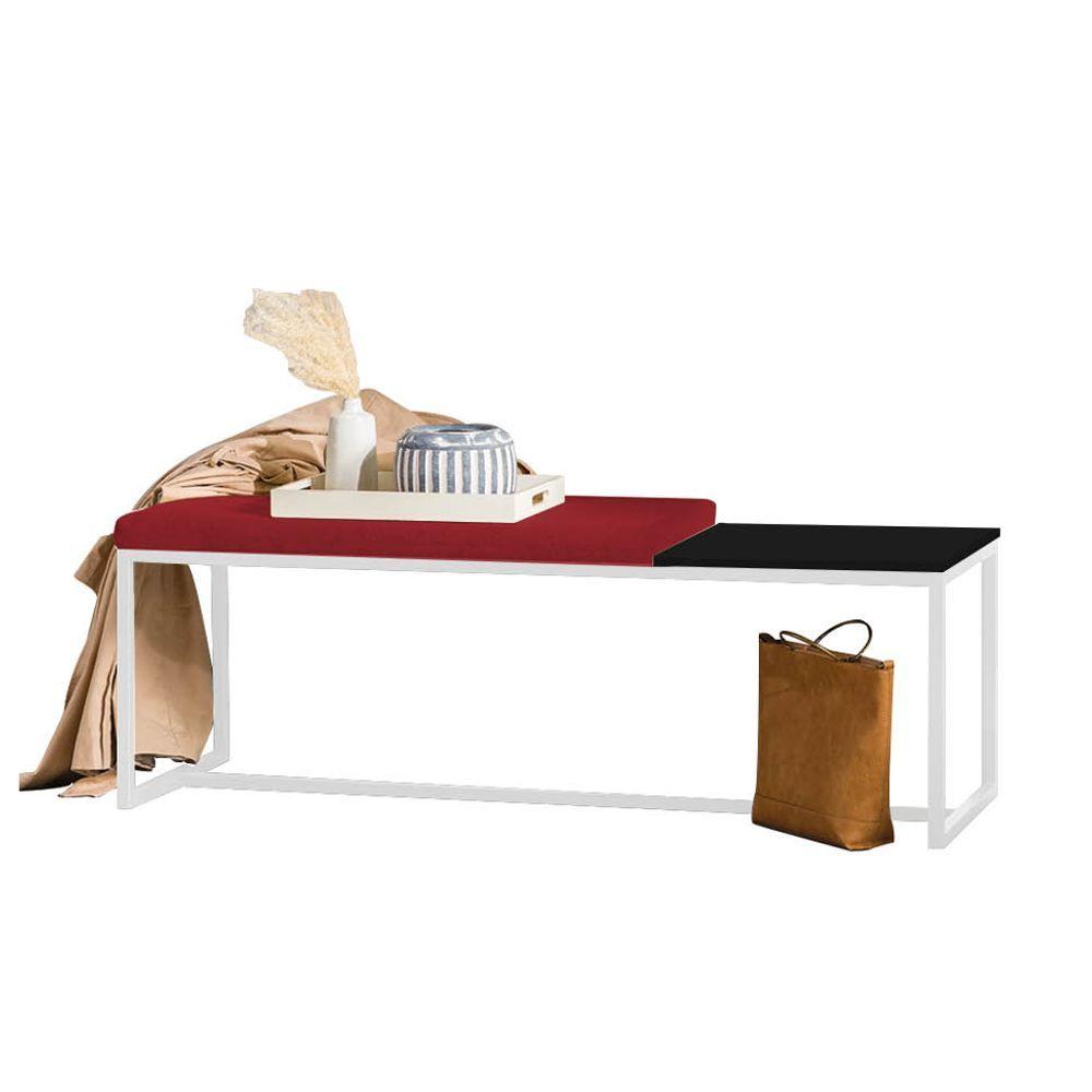 Miniatura Banco Recamier Puff 160cm Industrial Branco Suede Vermelho Tampo Quadrado Mdf Preto