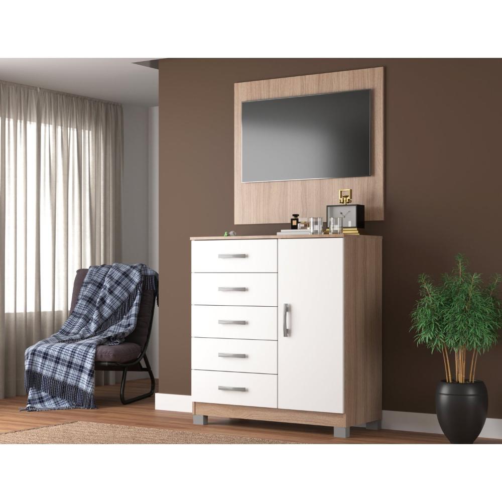 Miniatura Cômoda Sapateira 1 Porta 5 Gavetas com Pés + Painel Tv até 43 Polegadas Branco/Demolição