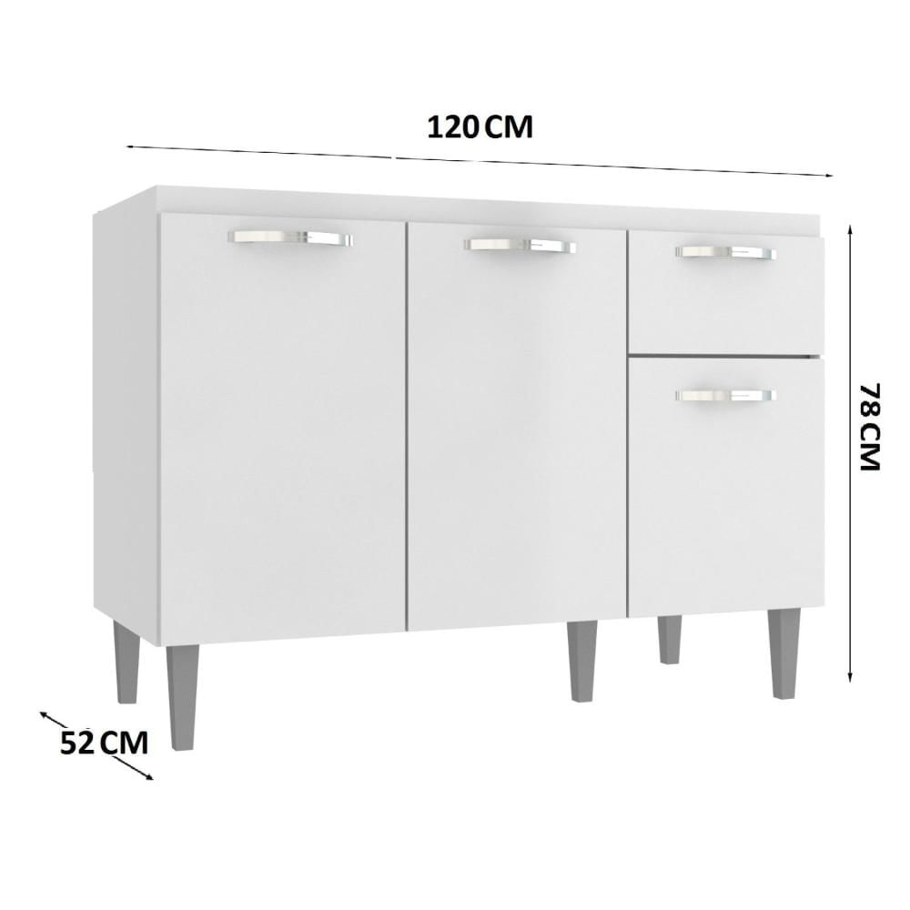 Miniatura Balcão de Cozinha 120cm 3 Portas 1 Gaveta sem Tampo Light IRM Móveis Branco