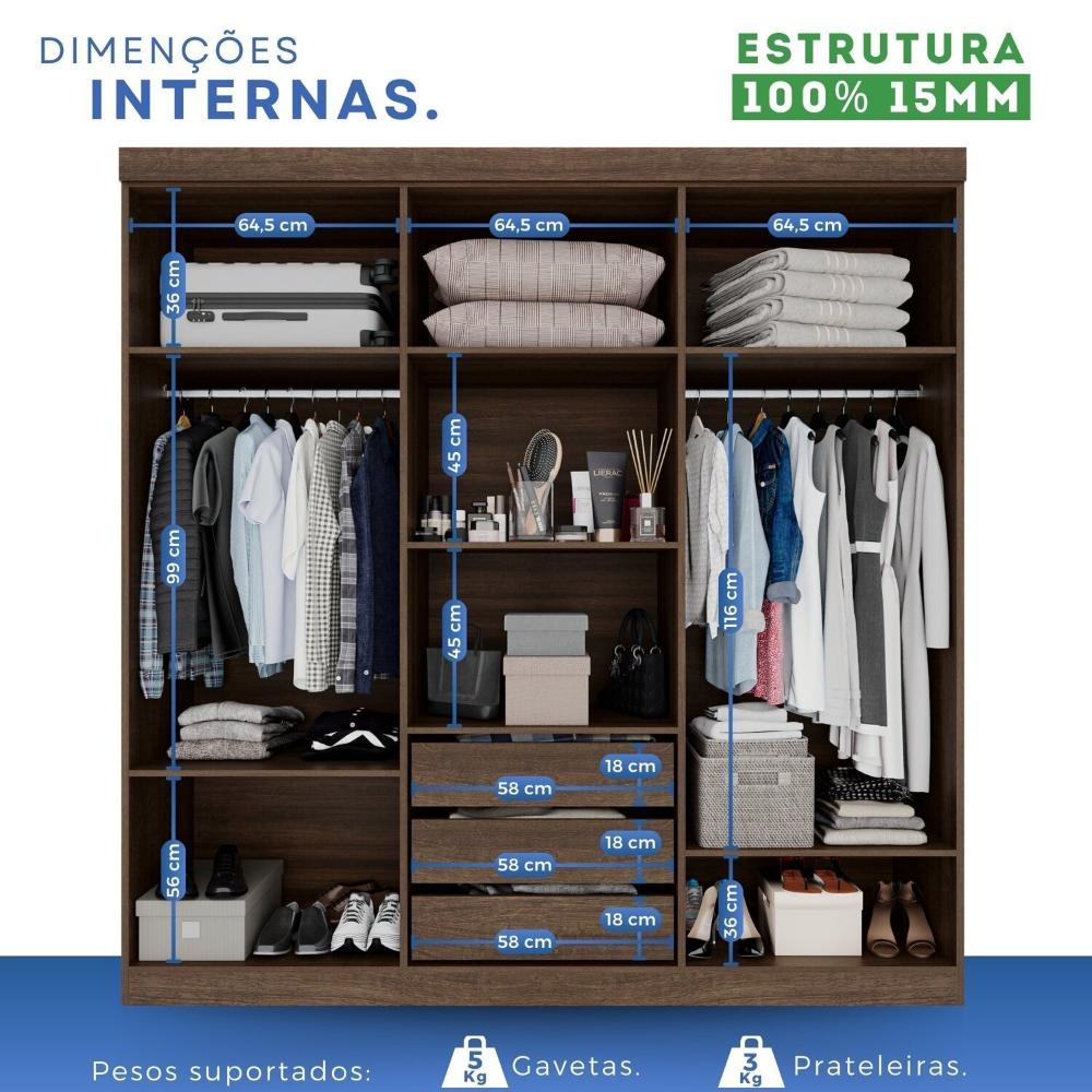 Guarda-roupa Casal 6 Portas 3 Gavetas com Espelho Roma Espresso Móveis Imbuia/Off White
