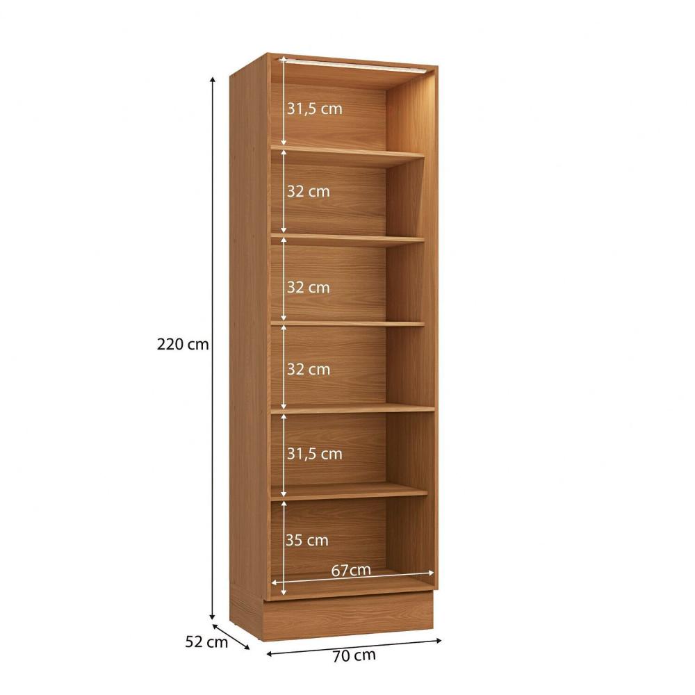 Miniatura Cristaleira 4 Portas com Vidro e Led 700mm de Madeira Canela