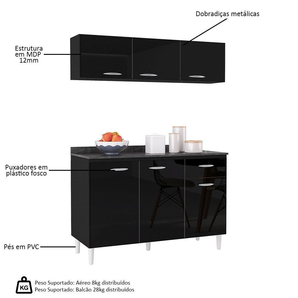 Miniatura Armário Aéreo E Balcão De Cozinha 120cm Com Tampo Classic P11 Preto - Mpozenato