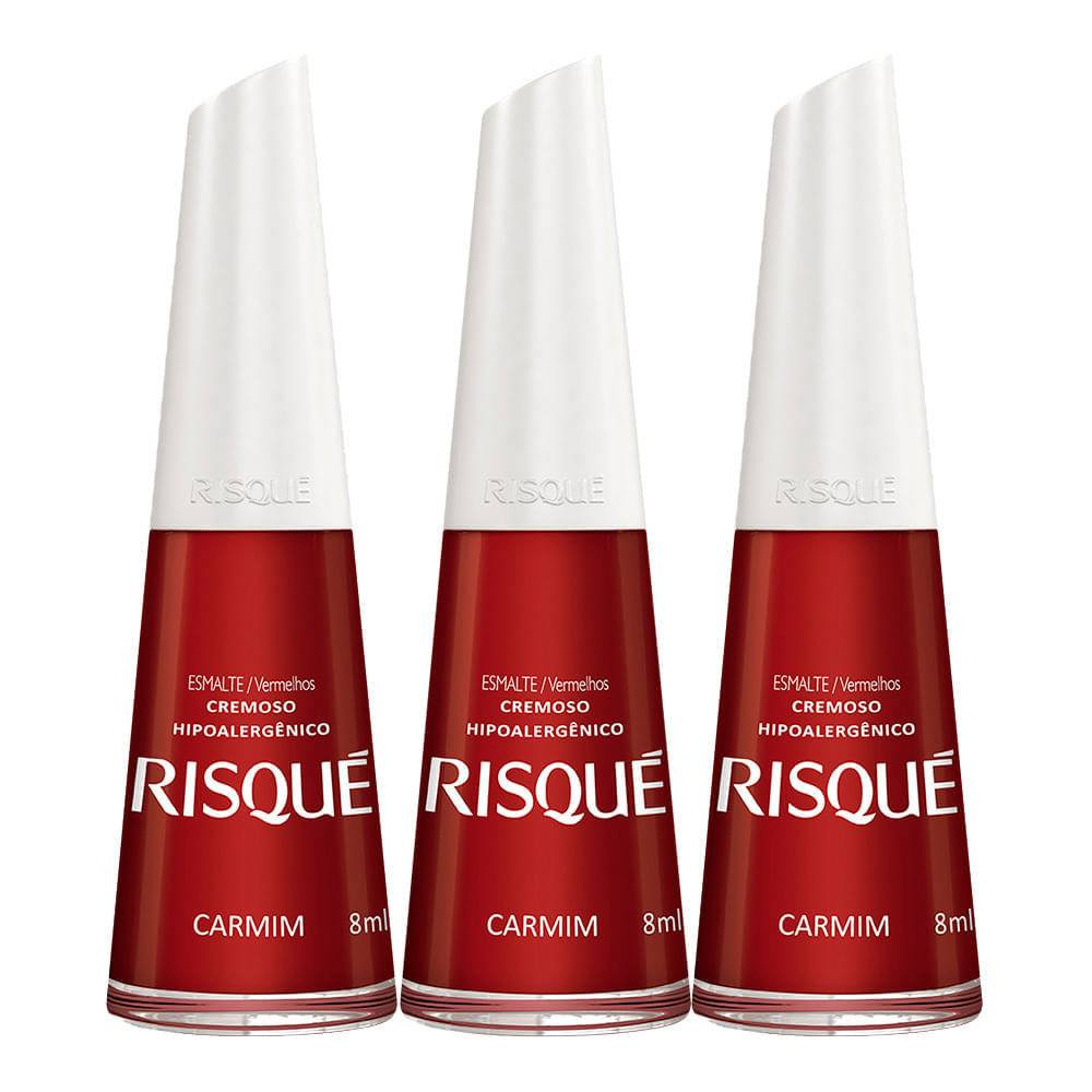 Miniatura Kit 3 Esmalte Risqué Cor Carmim com 8ml