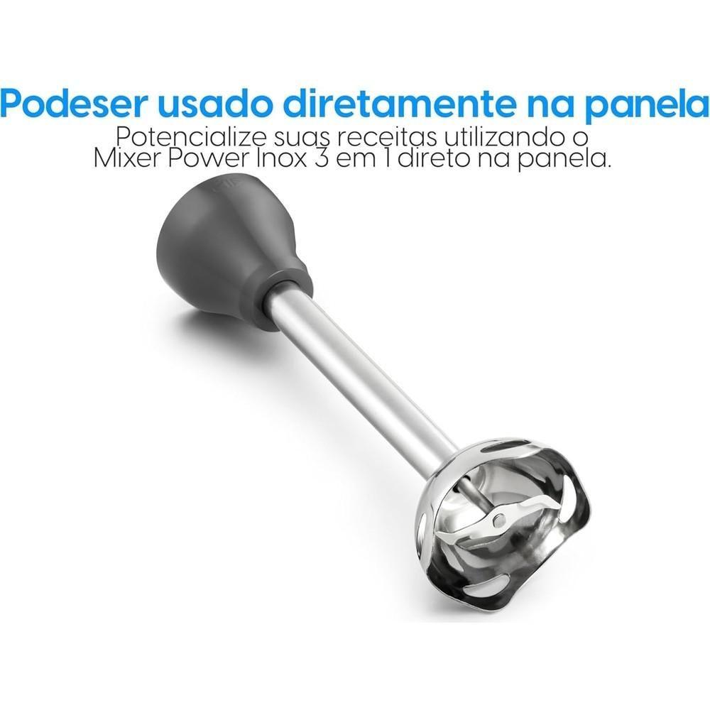 Miniatura Mixer De Alimentos Cinza Lunar Inox 600W 3 Em 1 Copo 700ml Elgin 220V