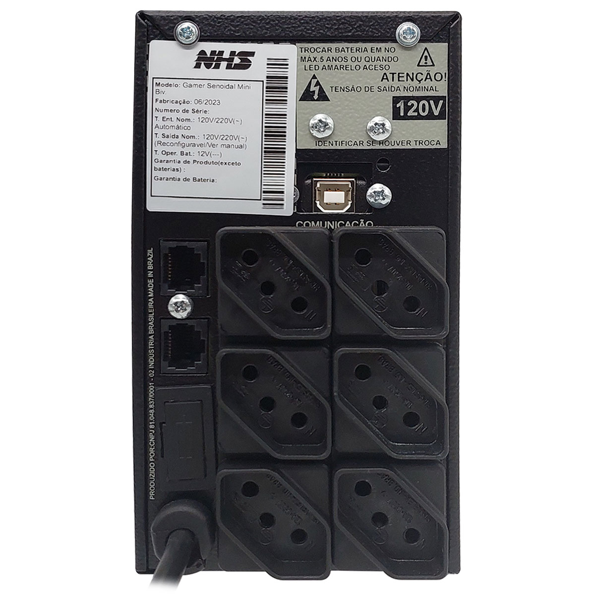 Miniatura Nobreak Gamer NHS Mini Senoidal, 600VA, Ent. Bivolt, Saída 120V, 6 Tomadas, RJ-45/USB - 91.G0.006000