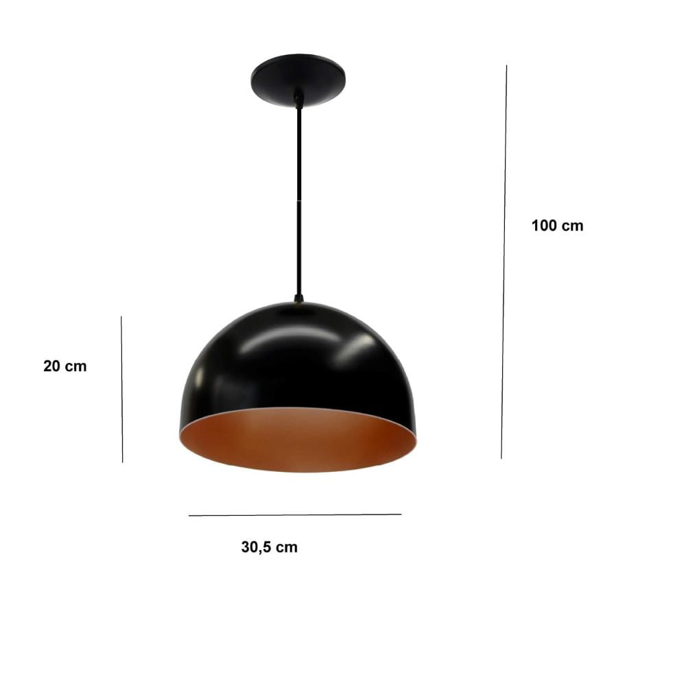Miniatura Pendente Redondo Alumínio 30,5cm Argos Isadora Design Preto/Cobre