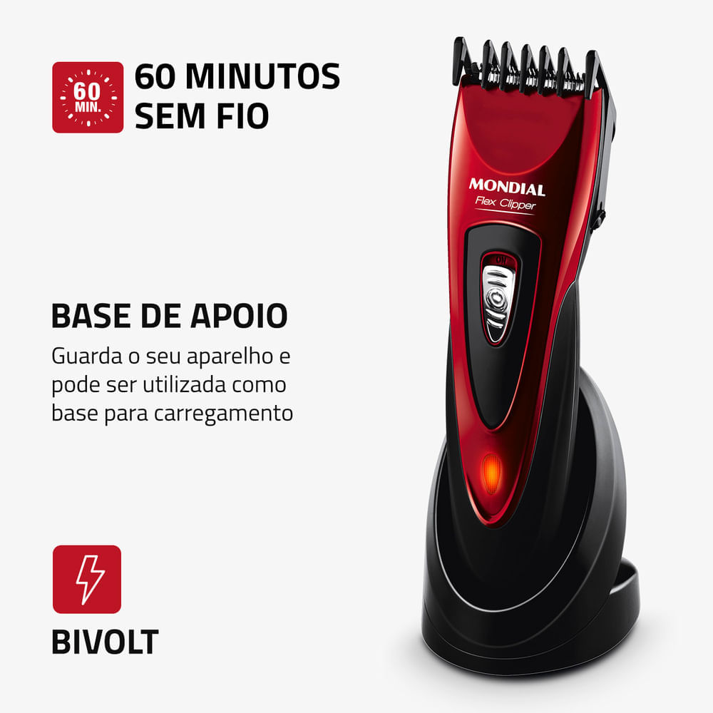 Miniatura Cortador de Cabelos Mondial Flex Clipper CR-04 CORTADOR CABELO-BIV-VERMELHO/PRETO