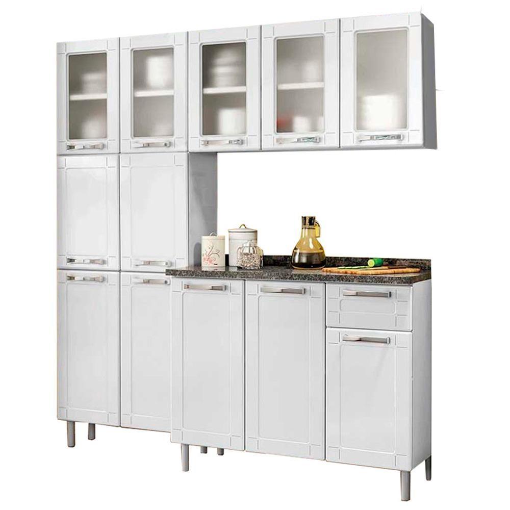Miniatura Cozinha De Aço Completa Armários Aéreo, Paneleiro 6 Portas E Balcão 3 Portas 1 Gaveta Branco