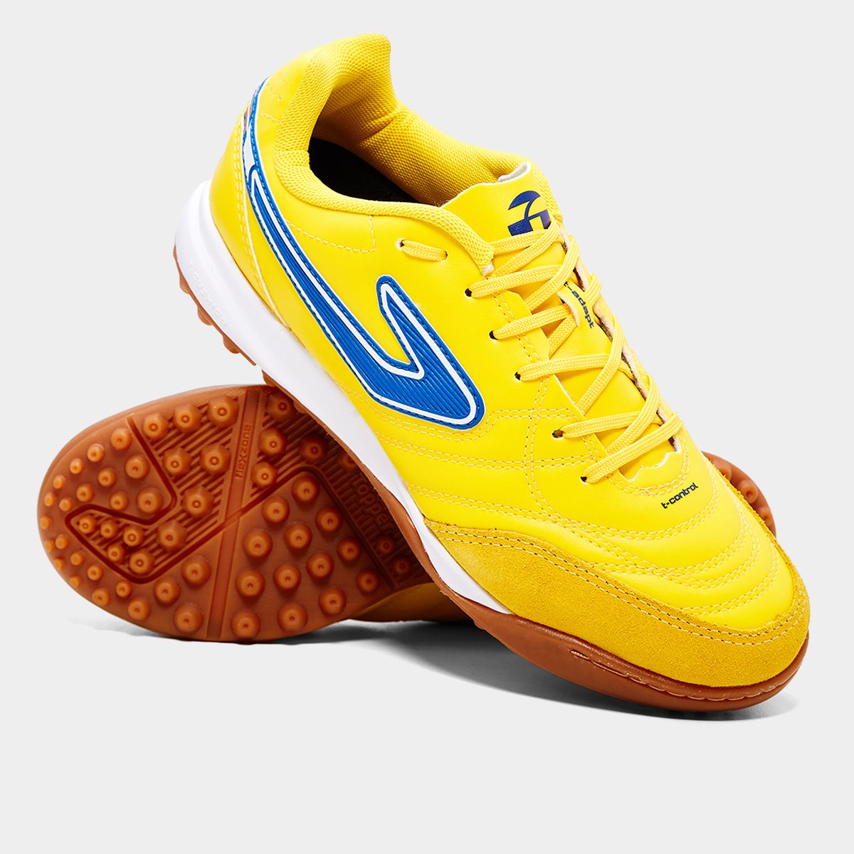 Miniatura Chuteira Society Topper Maestro Club V Prisma Unissex Amarelo+Azul - 38