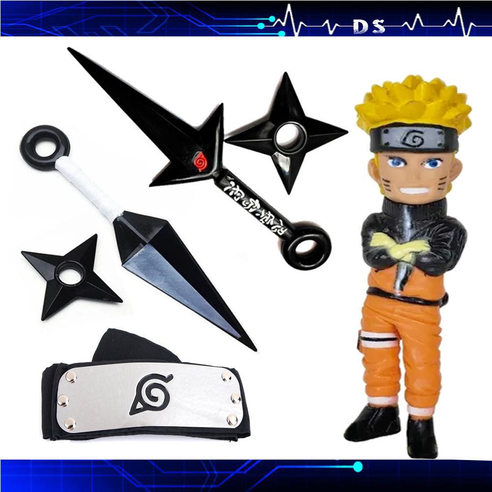 Miniatura Boneco Do Naruto Kit Bandana + Kunai + Shuriken Preto