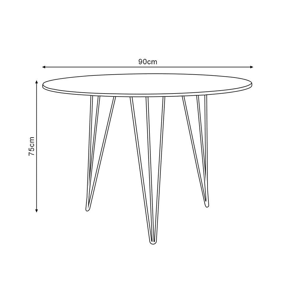 Miniatura Mesa De Jantar Redonda 90Cm Amêndoa Clips 3 Pés Base Cobre