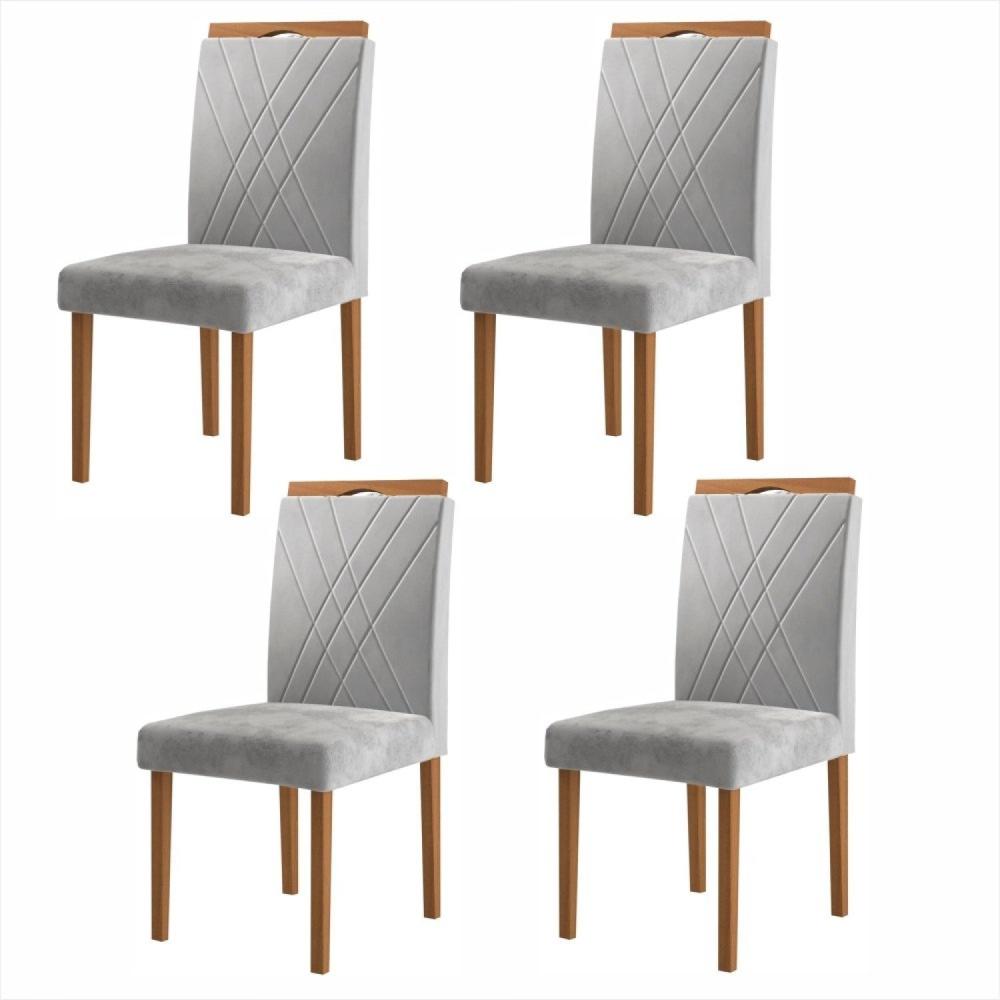 Miniatura Kit 4 Cadeiras com Puxador 05 Madenova Móveis Prata/Mel