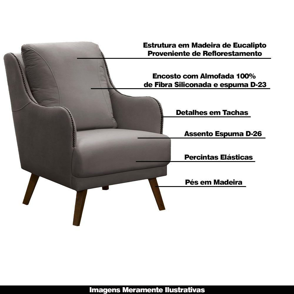 Miniatura Poltrona Decorativa Catar Com Tachas Suede Cinza - Gran Belo