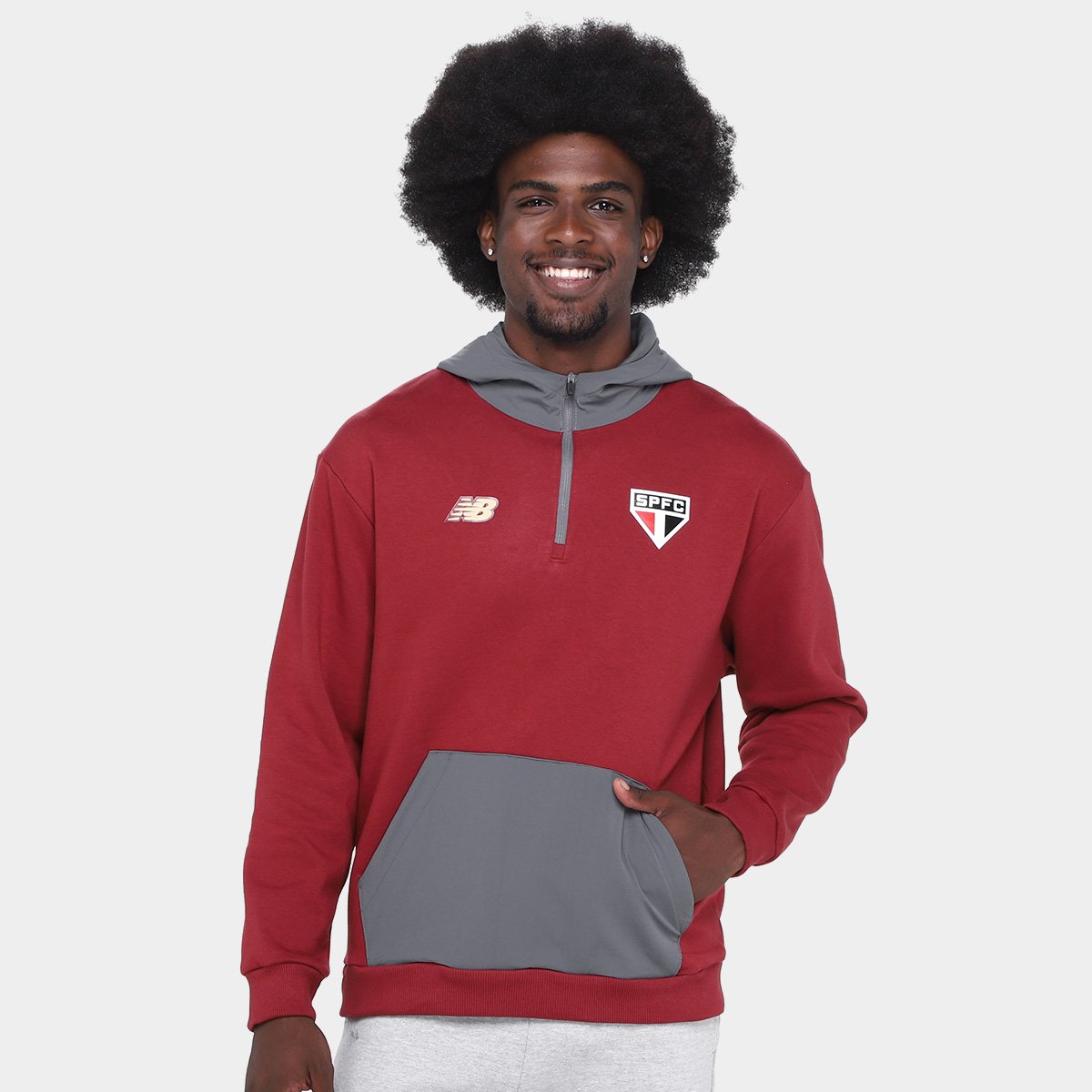 Miniatura Moletom C/ Capuz São Paulo 25/26 Viagem New Balance Masculino Vermelho+Cinza - EGG