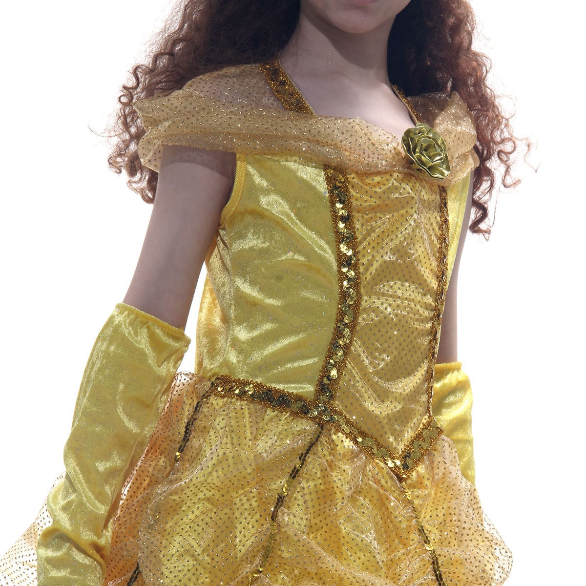 Miniatura Fantasia Princesa Dourada Vestido Infantil com Luvas G