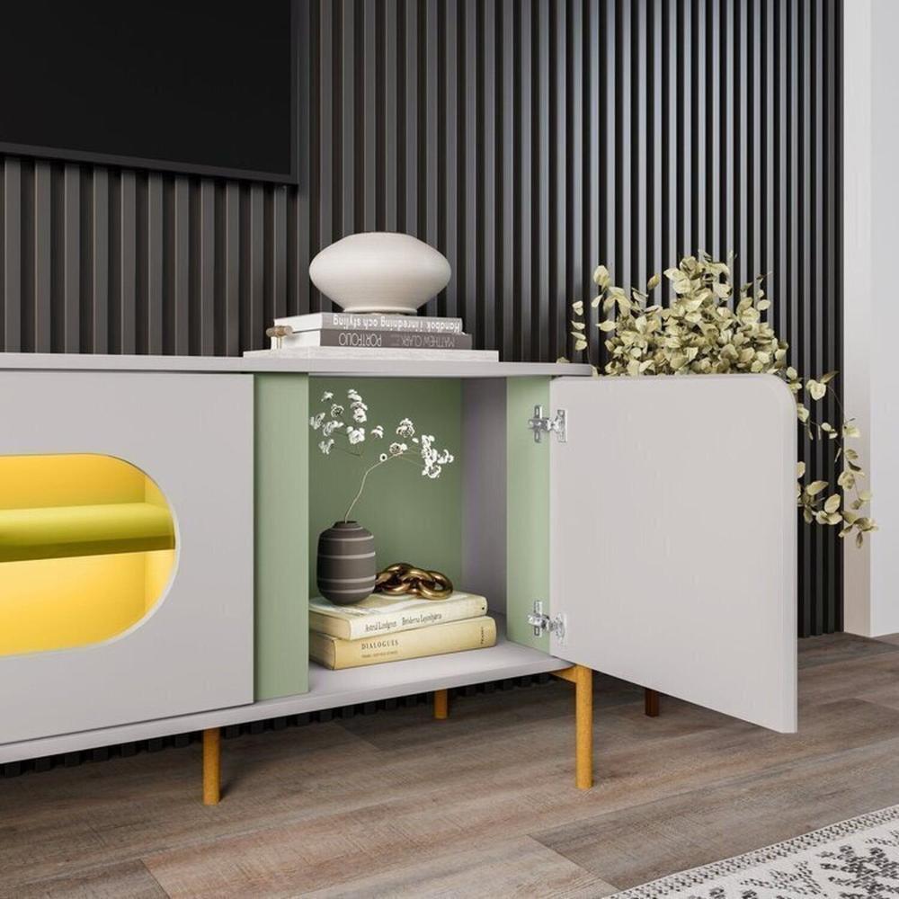 Painel Maresias e Rack Juquehy com Led Off-White/Pistache