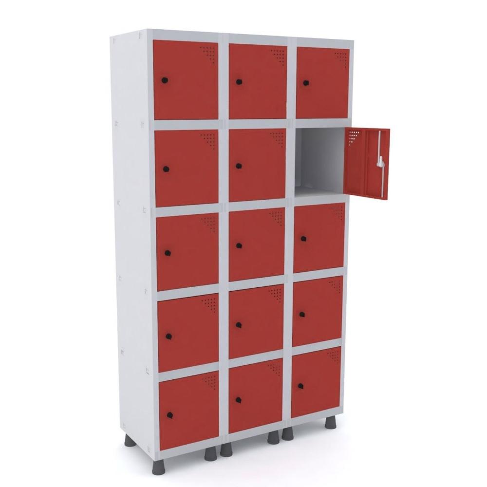 Miniatura Armário Locker 15 Portas Aço GRP 503/15 Pandin Móveis Cinza/Vermelho