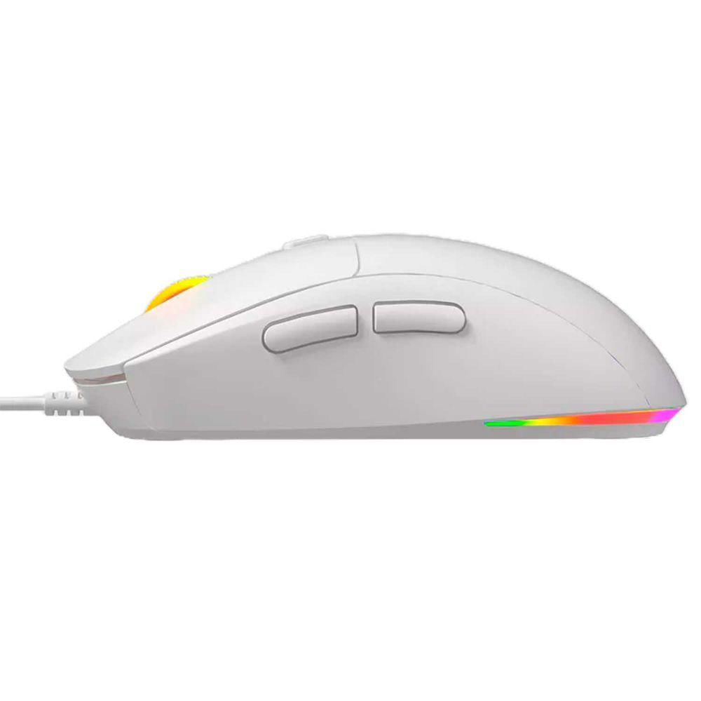 Mouse Gamer Programável Evolut Flyn Eg116, Usb, 7200dpi, Rgb, Acabamento Emborrachado, Cabo 1,5 Metros - Branco