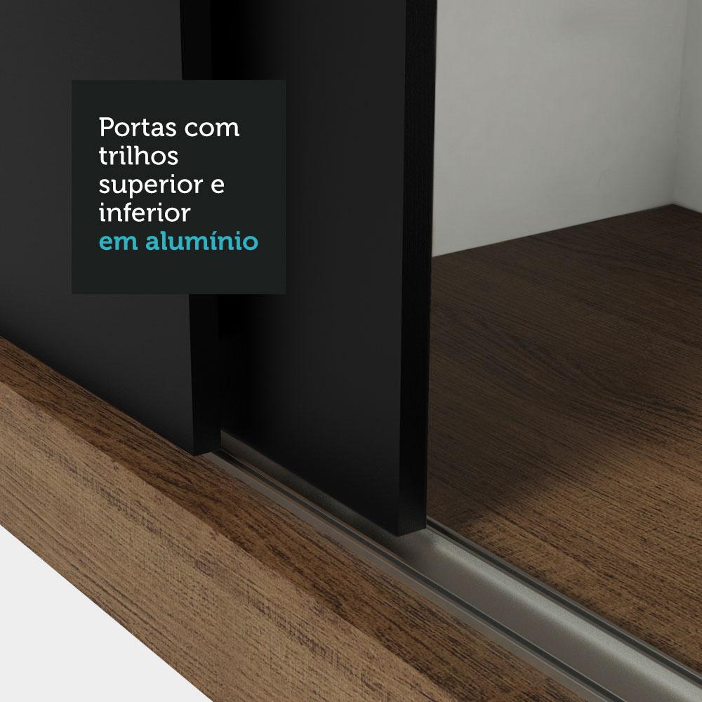 Guarda-Roupa Casal 3 Portas de Correr Rustic/Preto Sublime Madesa Rustic/Preto