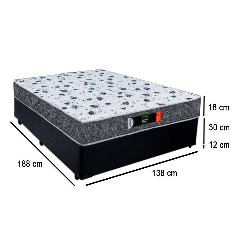 Miniatura Cama Box Casal + Colchão Ortopédico Resistente Pró D28 Prime Colchões 138x188x60 Preto