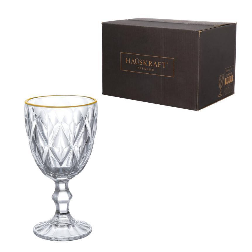 Miniatura Jogo Taça Transparente Borda Dourada 320Ml 6 Peças
