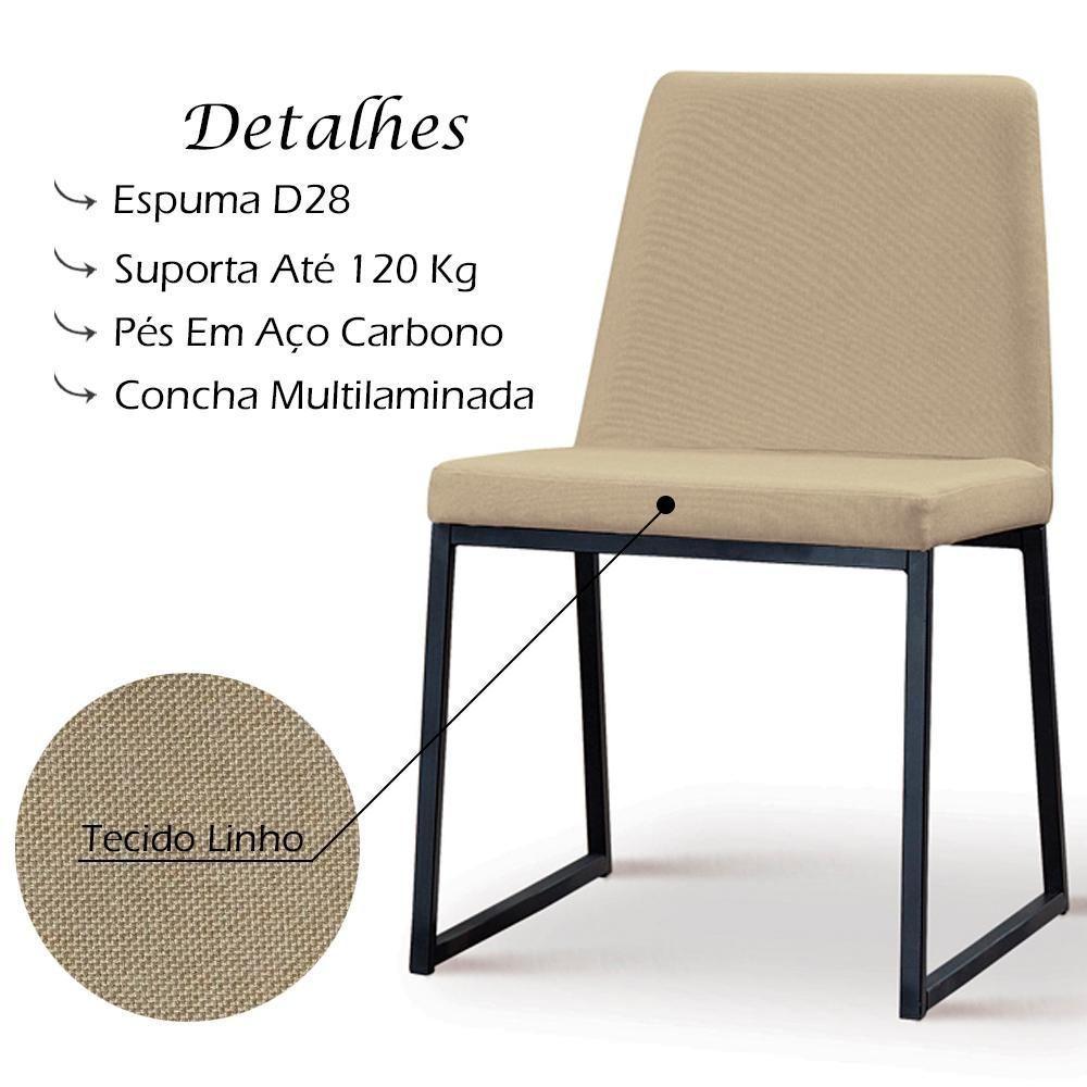 Cadeira Estofada Base Aço Preto F37 Linho Bege Dmobiliario Bege