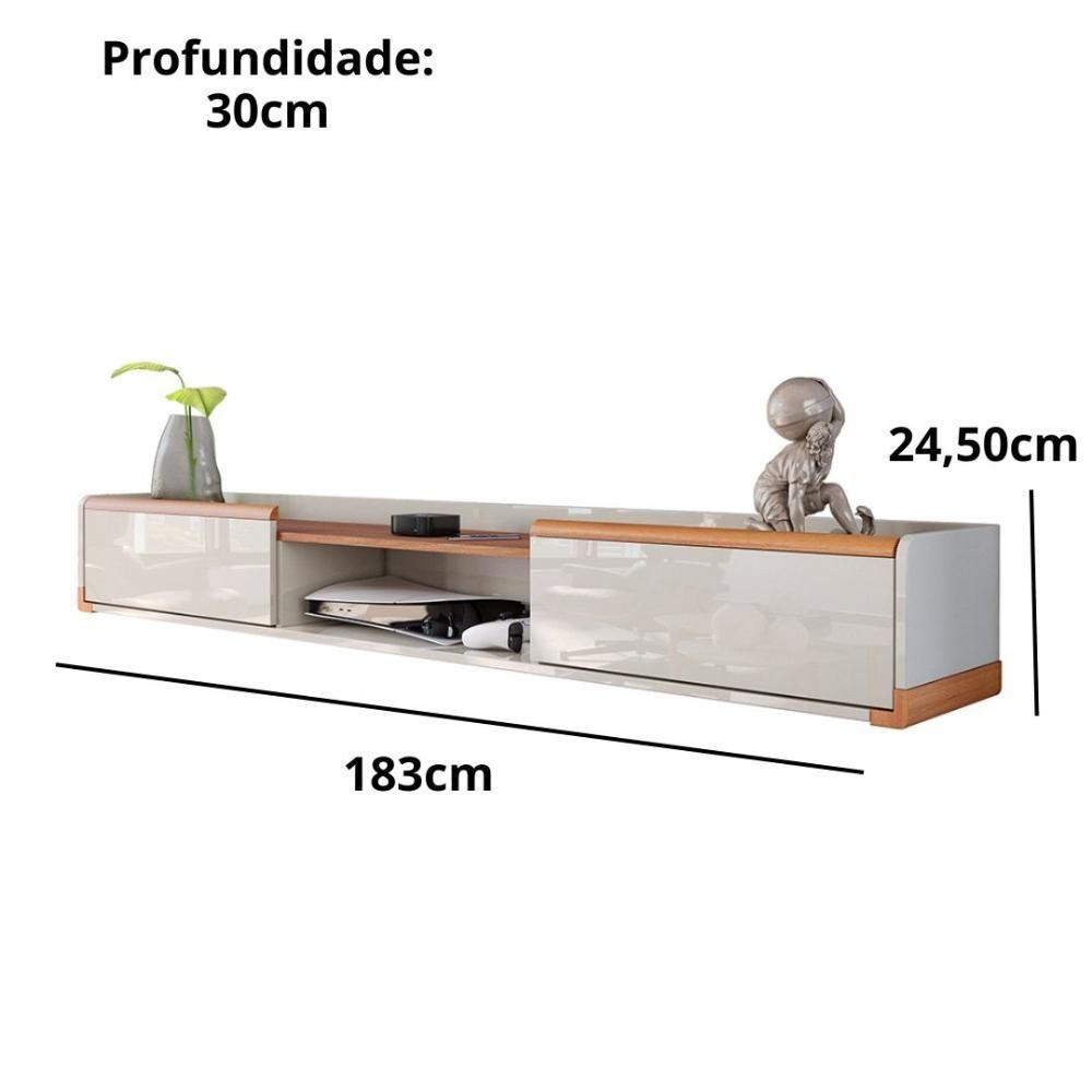 Miniatura Rack Suspenso Atlas 1.80m Sala De Estar-quarto - Lukaliam Móveis - Off White Perolizado-jequitiba