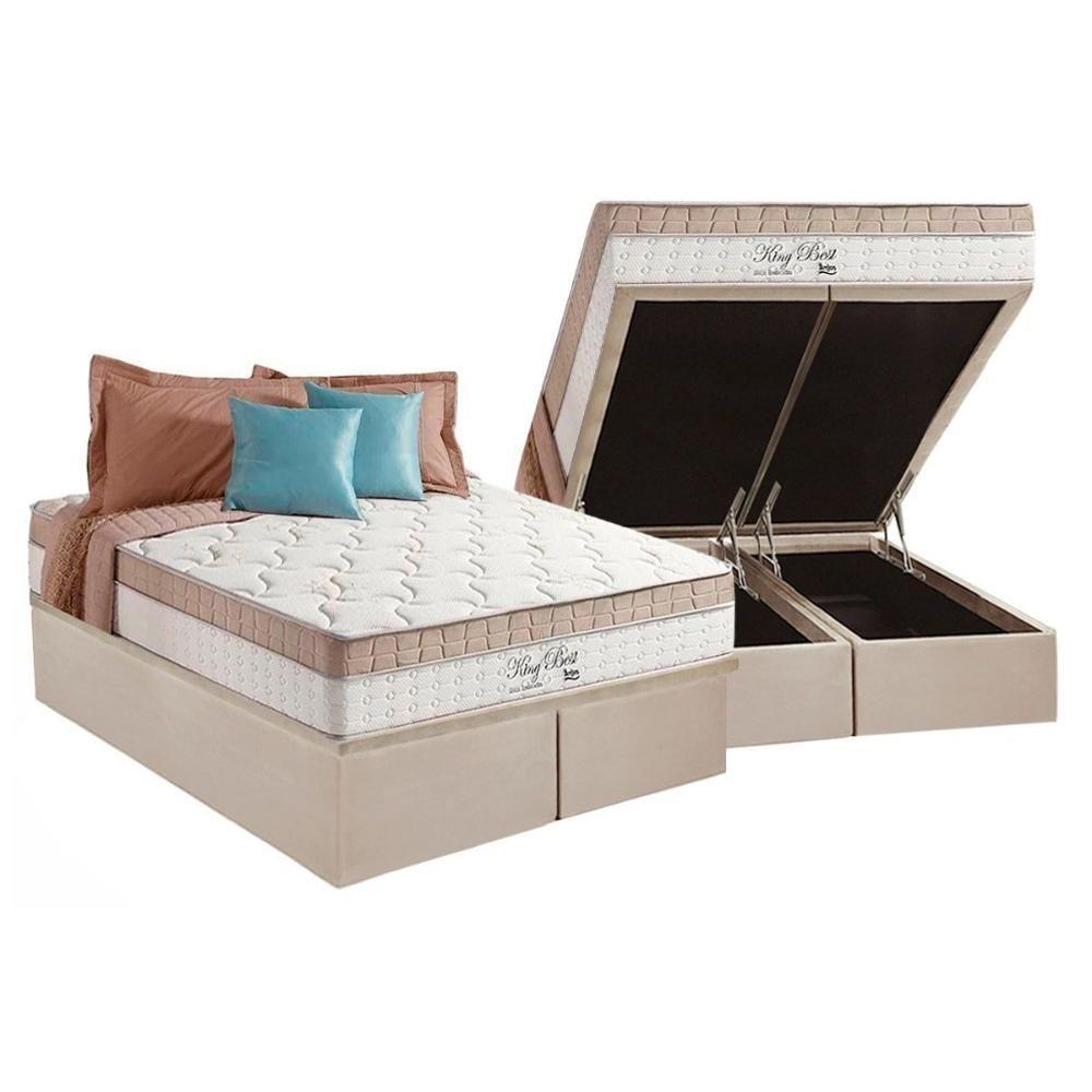 Miniatura Cama Box Baú Queen: Colchão Molas Anjos Masterpocket Ensacadas King Best + Base Clean(158X198)