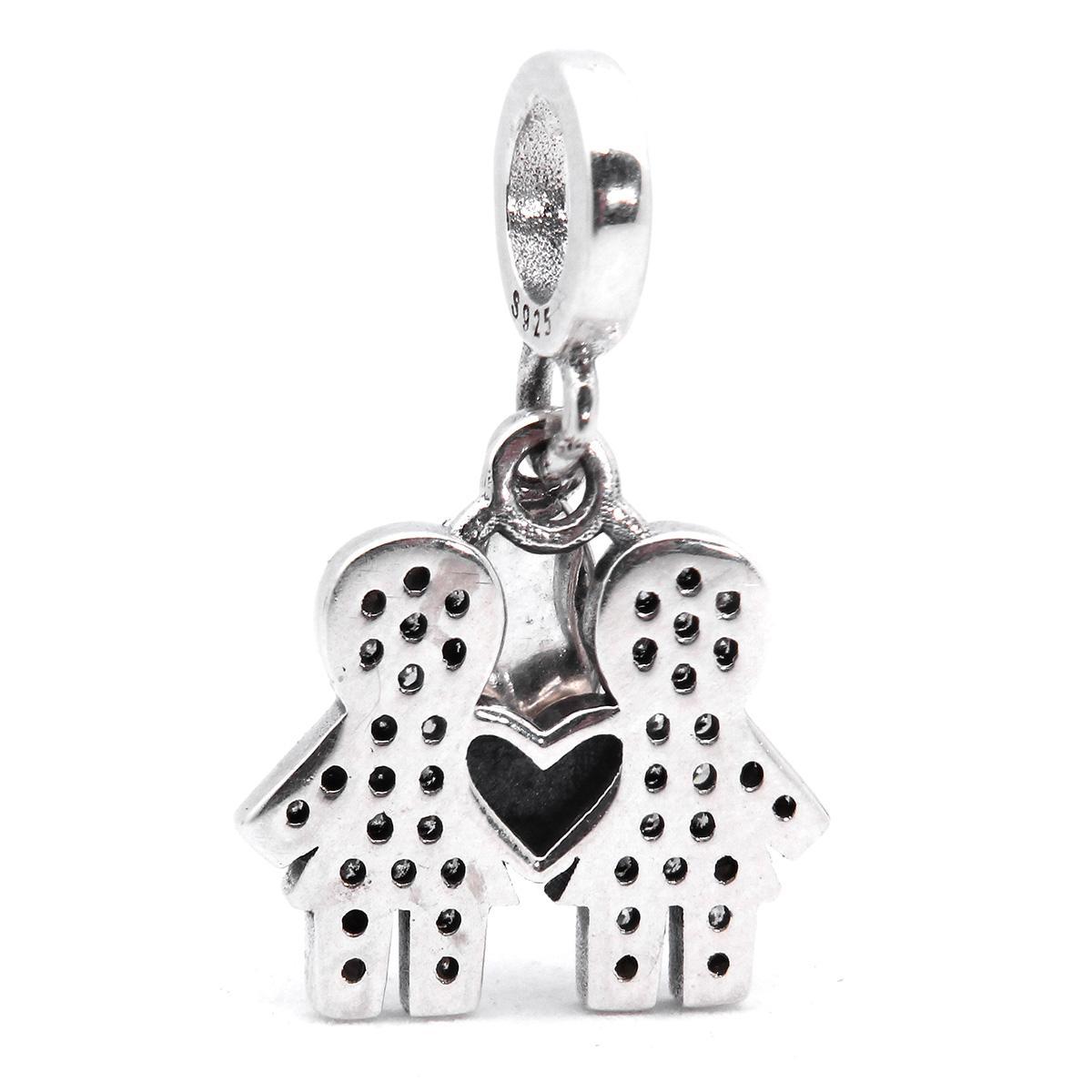 Miniatura Berloque Charm Pingente Casal Meninas Em Prata 925