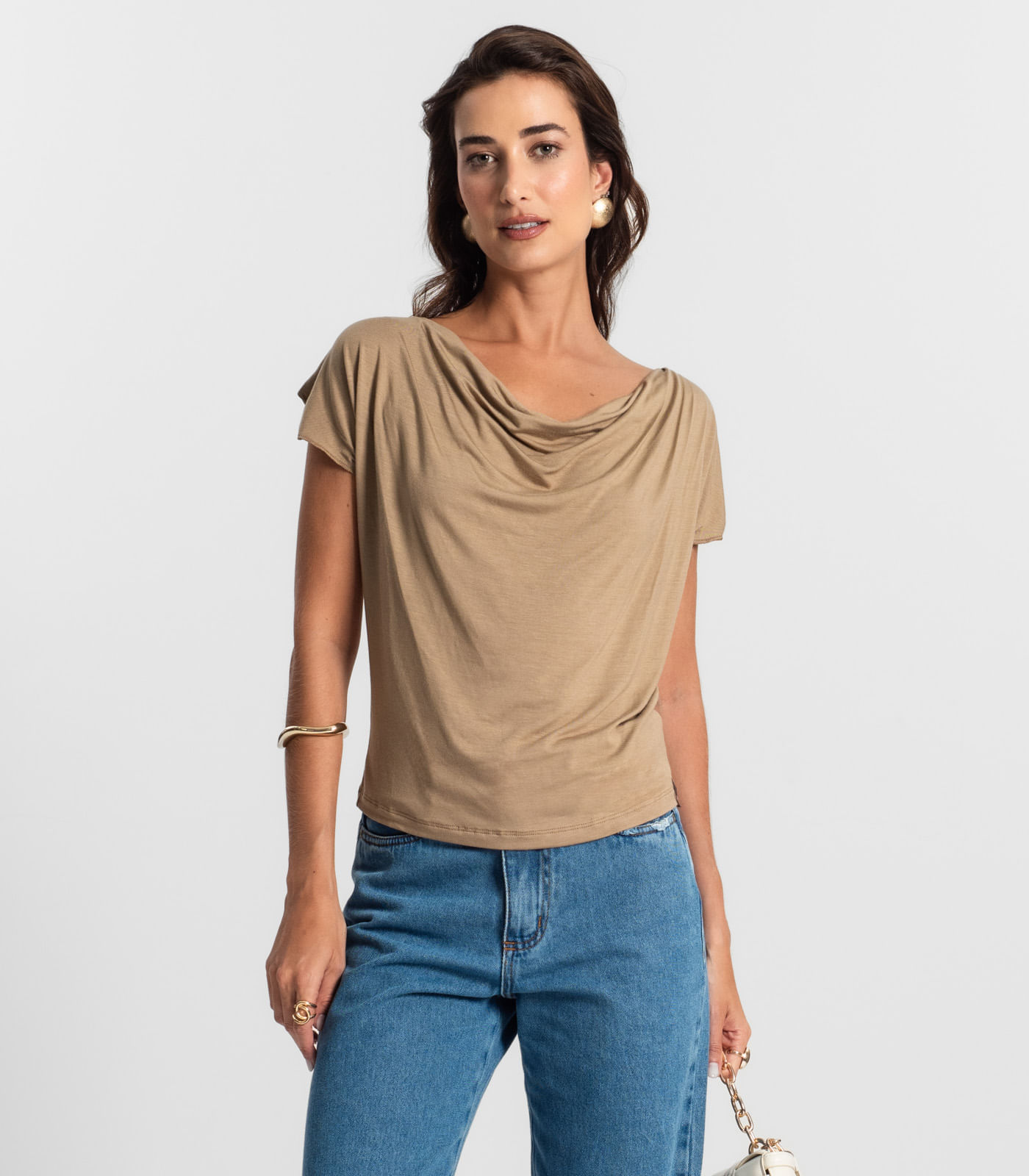 Miniatura Blusa Feminina Com Decote Drapeado KO Marrom G