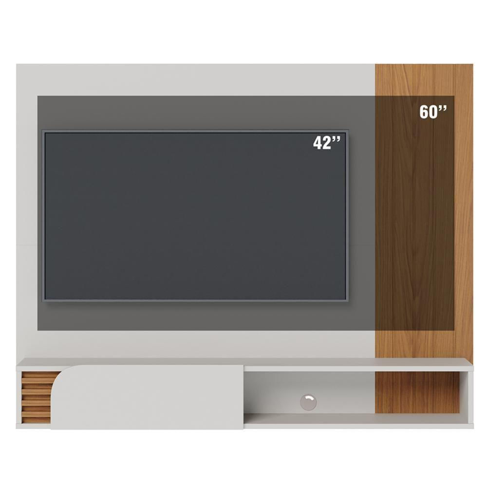Painel Para Tv 60 Pol Bancada Suspensa 160cm Mayer C04 Off White Matte Freijó - Lyam Decor