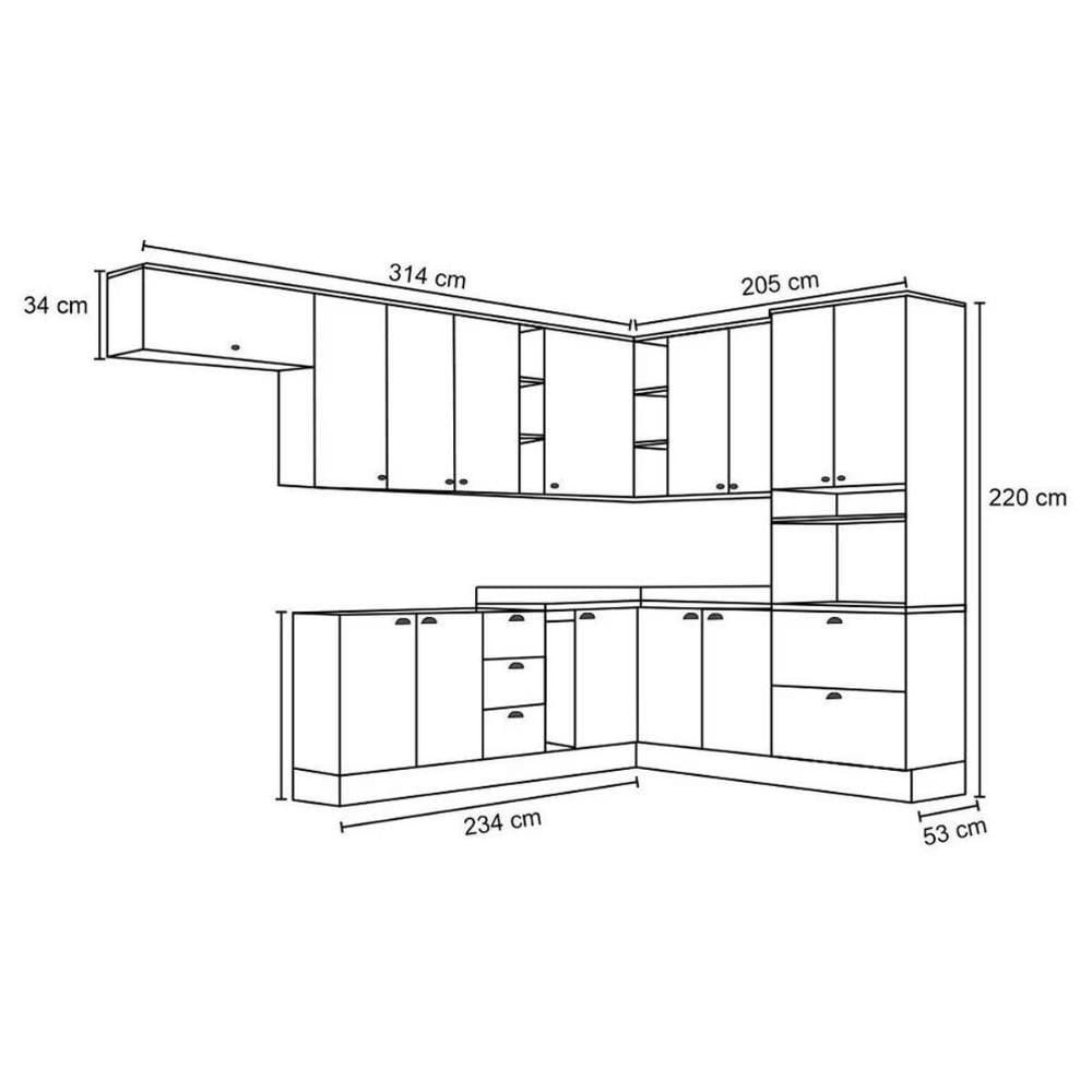 Cozinha Modulada Completa 13pçs Torre Quente 5 Aéreos 3 Balcões Cz268 Branco - Henn