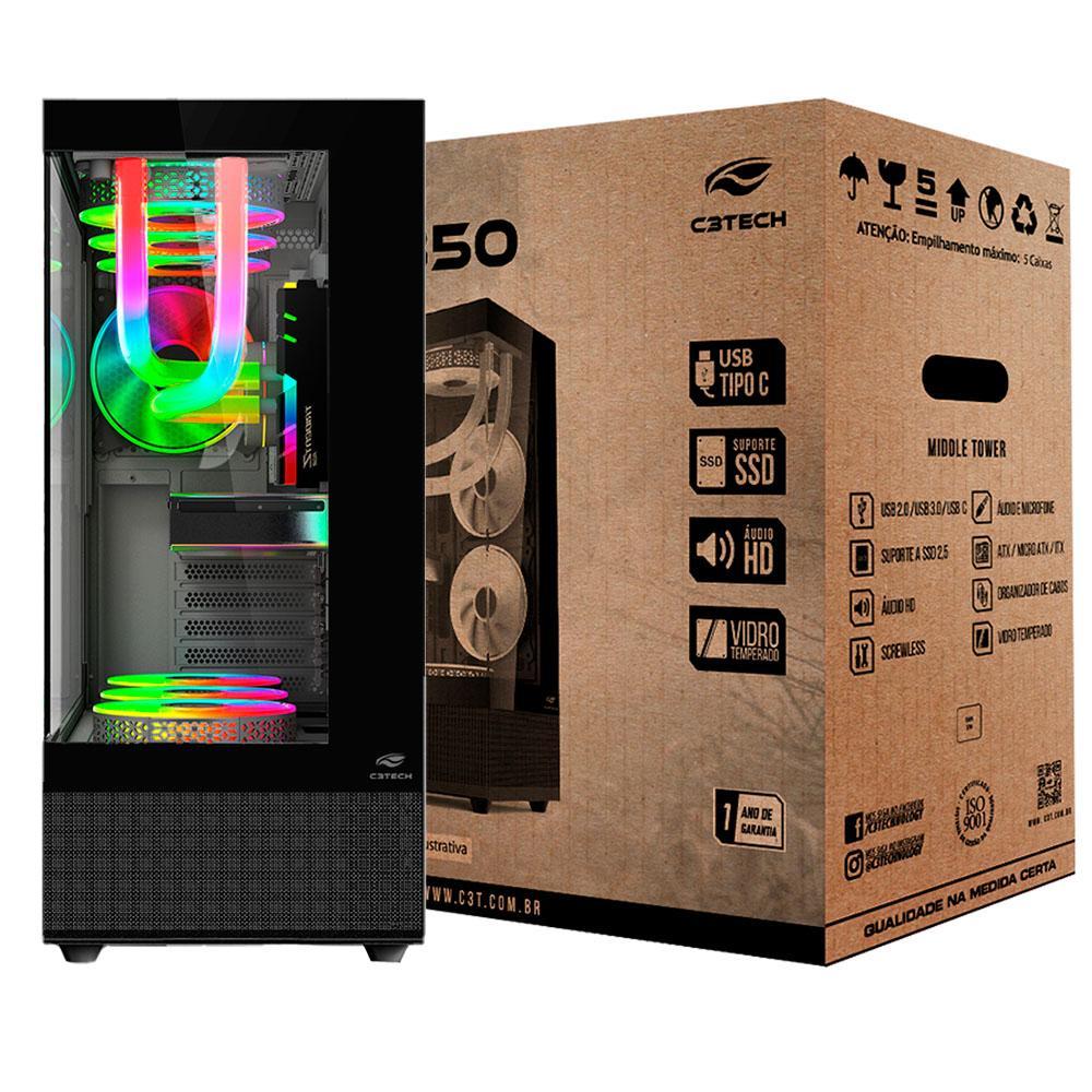 Miniatura Gabinete Gamer C3Tech Mt-G850Bk, Lateral/Frontal Vidro