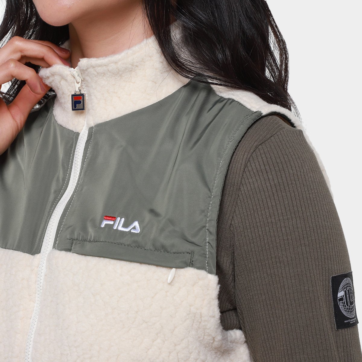 Miniatura Colete Fila Outdoor Feminino Creme+Verde - G