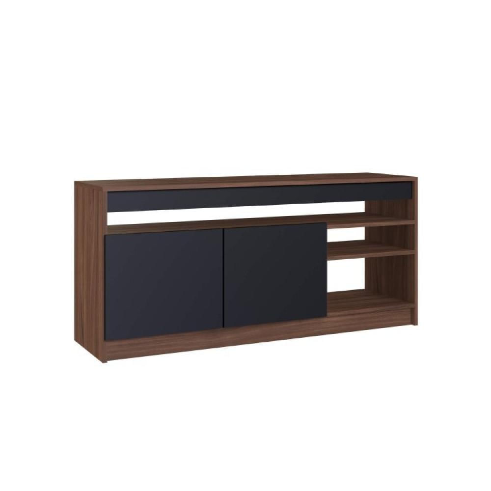 Miniatura Conjunto Rack para TV até 48 Polegadas 2 Portas e Aparador  2 Portas 3 Prateleiras Mônaco  Estilare Preto/Madeirado