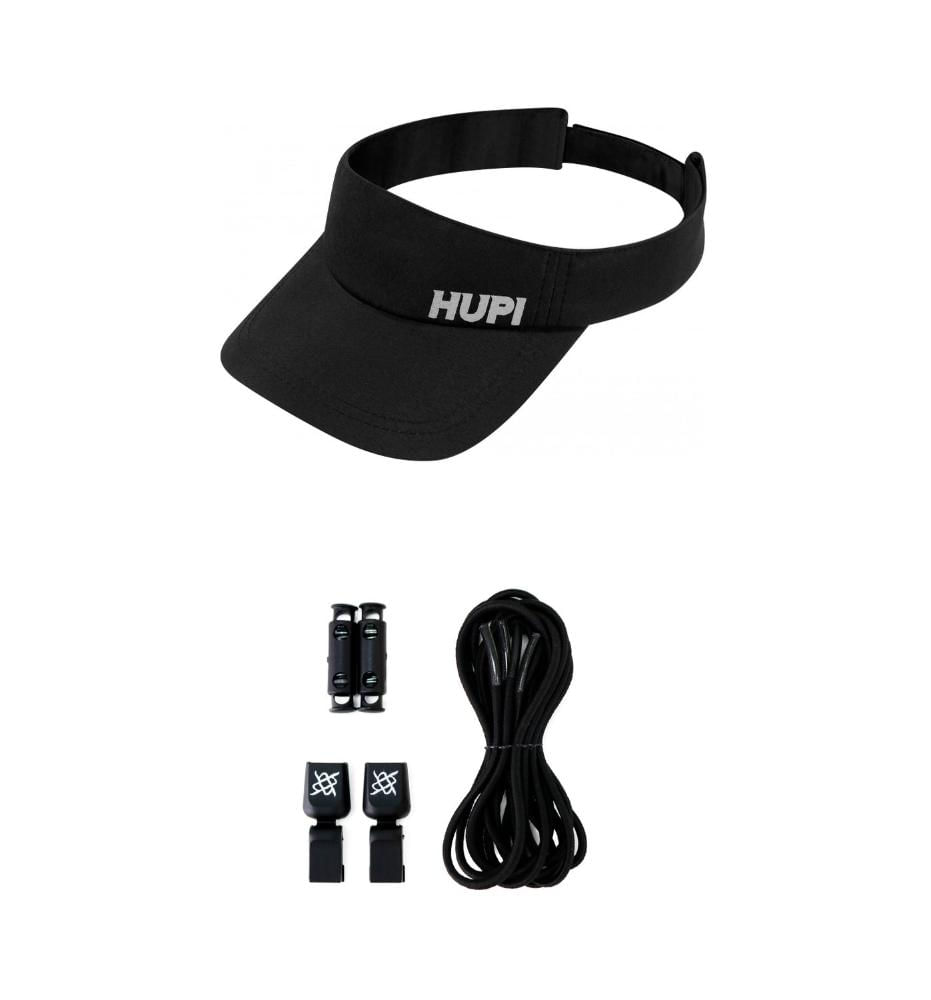Miniatura Kit 1 Viseira de Corrida e 1 Cadarço Elástico HUPI Preto Liso PRETO