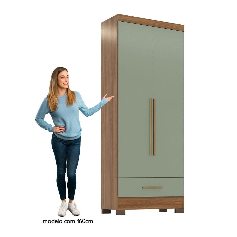 Guarda-roupa 2 Portas 1 Gaveta Smart Plus Espresso Móveis Cinamomo / Verde